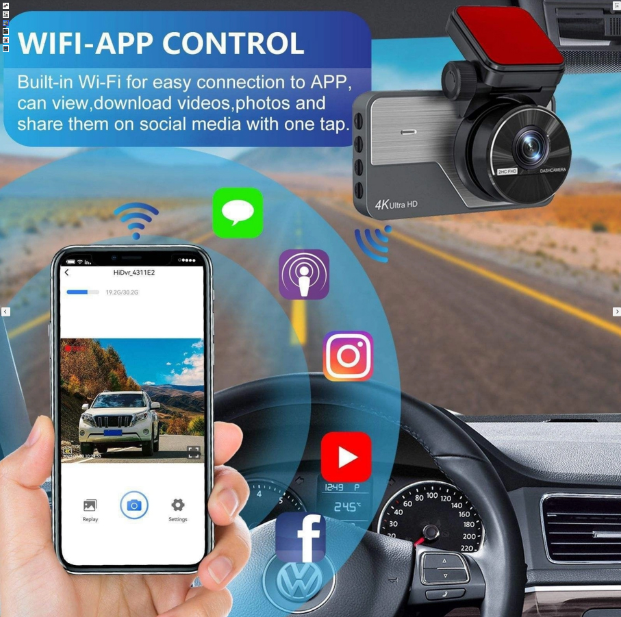 4K | 4K WiFi Dual Lens Dash Cam – Front & Rear Car DVR Camera with Night Vision, Loop Recording, G-Sensor & Parking Mode - Image 3