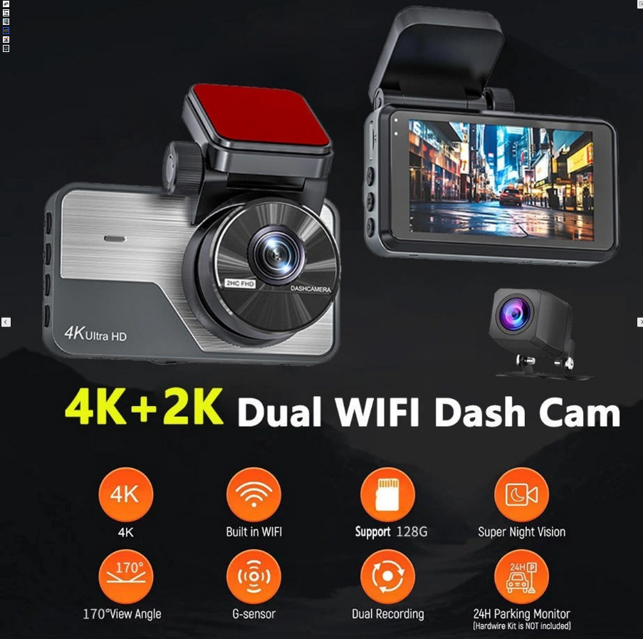 4K | 4K WiFi Dual Lens Dash Cam – Front & Rear Car DVR Camera with Night Vision, Loop Recording, G-Sensor & Parking Mode - Image 4