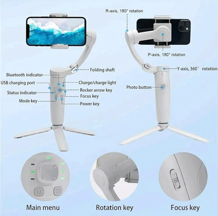 Gimbal M1-3Axis | Handheld Gimbal | 2500mAh Lithium Battery | Smartphone Gimbal Stabilizer | Creators, Vloggers, and Photography - Image 2