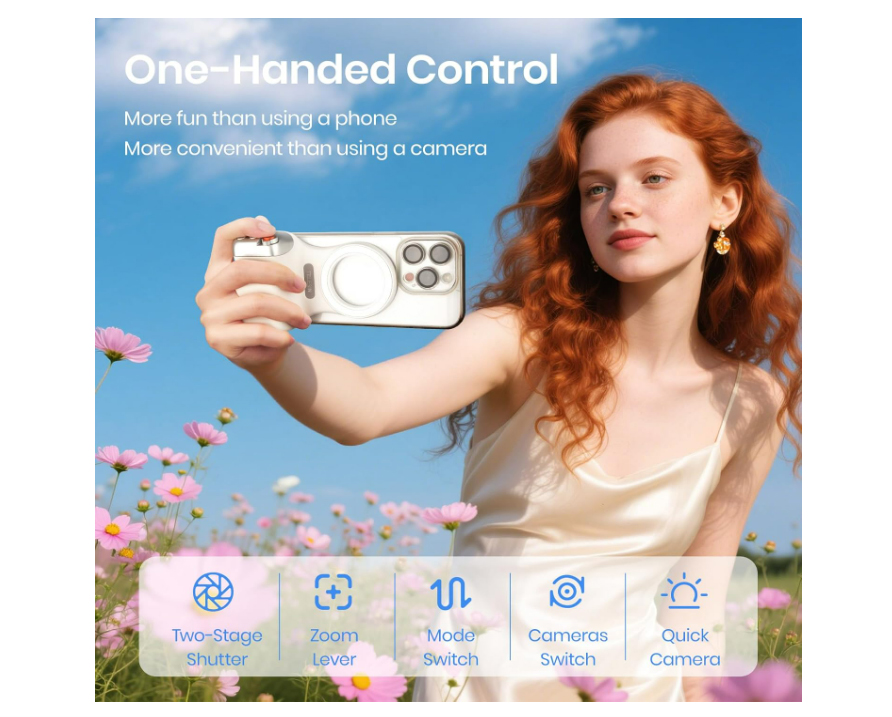 Magnetic Phone Camera Grip, Smartphone Shooting Holder Selfie Handle Snap with Wireless Shutter Button Remote for iPhone 16 15 14 13 12 Pro Max Android Cellphone Vlog Video Photography(White) - Image 7