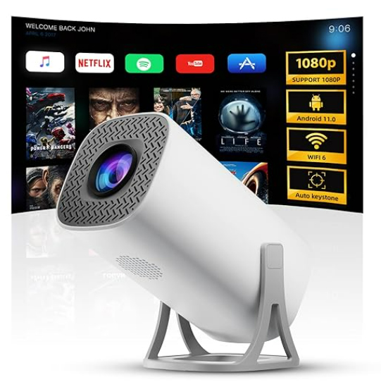 Auto Keystone Mini Portable Projector, 4K/150 ANSI Smart Projector with WiFi 6, BT 5.4, 130 Inch Screen, Built-in Android Operating System 11.0, Compatible with iOS/Android/PC/PS4/PS5