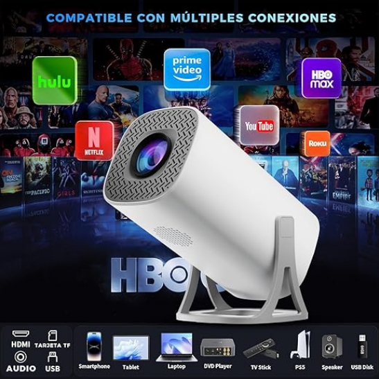 Auto Keystone Mini Portable Projector, 4K/150 ANSI Smart Projector with WiFi 6, BT 5.4, 130 Inch Screen, Built-in Android Operating System 11.0, Compatible with iOS/Android/PC/PS4/PS5 - Image 4