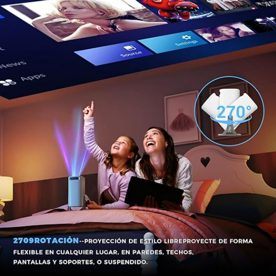 Auto Keystone Mini Portable Projector, 4K/150 ANSI Smart Projector with WiFi 6, BT 5.4, 130 Inch Screen, Built-in Android Operating System 11.0, Compatible with iOS/Android/PC/PS4/PS5 - Image 3